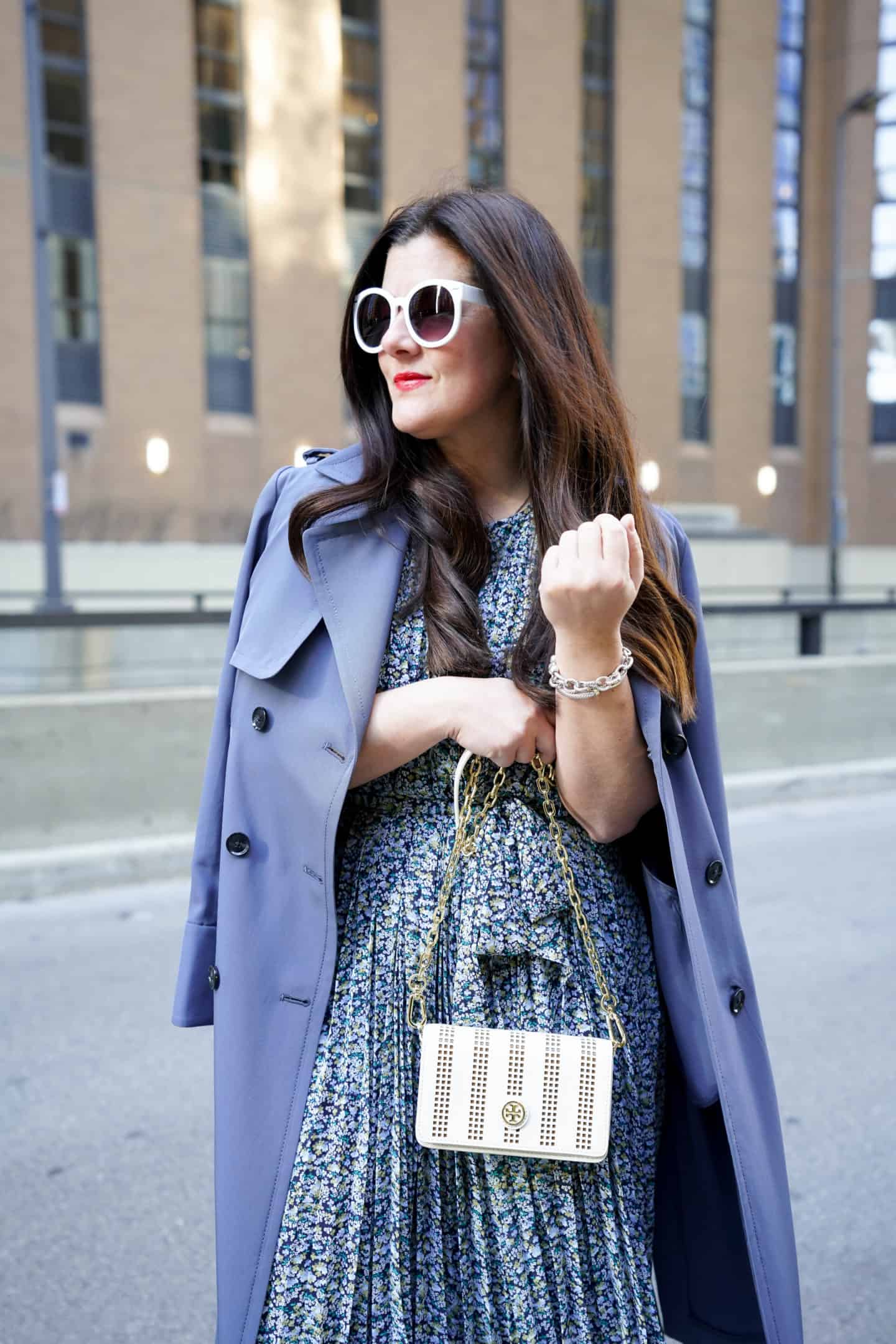 Spring trench coat, Ann Taylor floral dress, A Lily Love Affair, Chicago Blogger, Spring Style, Office Style