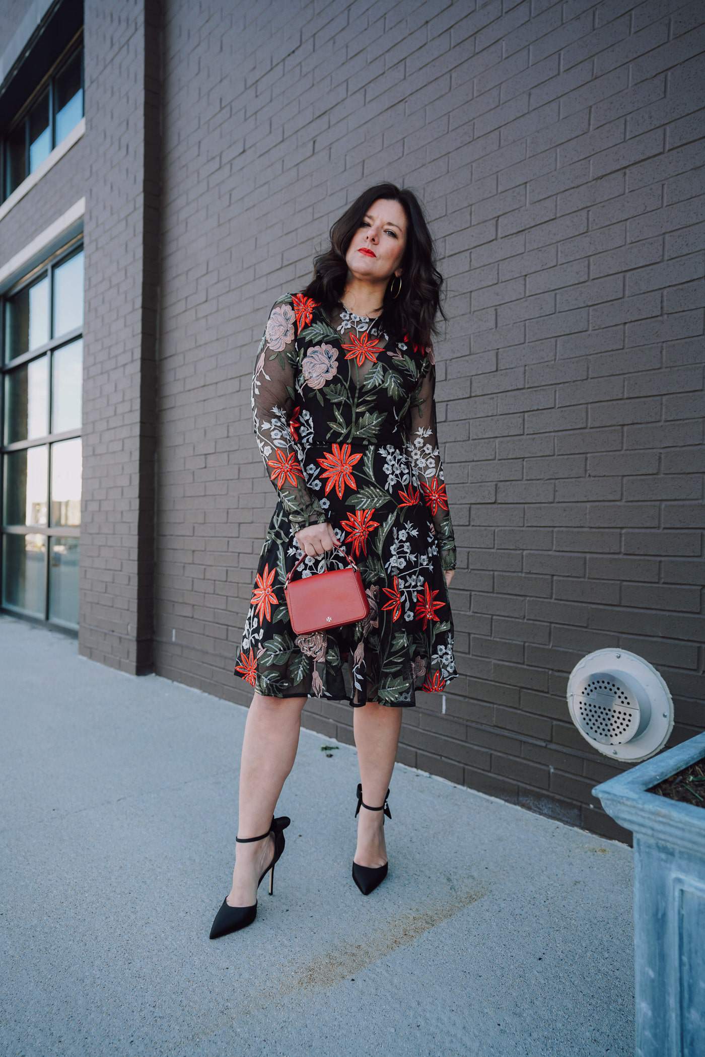 BRONX AND BANCO Bonita Embroidered Fit & Flare , what to wear to a winter wedding, Sarah Jessica Parker Pointy Bow Heels, Winter Fashion, A Lily Love Affair, Chicago Blogger