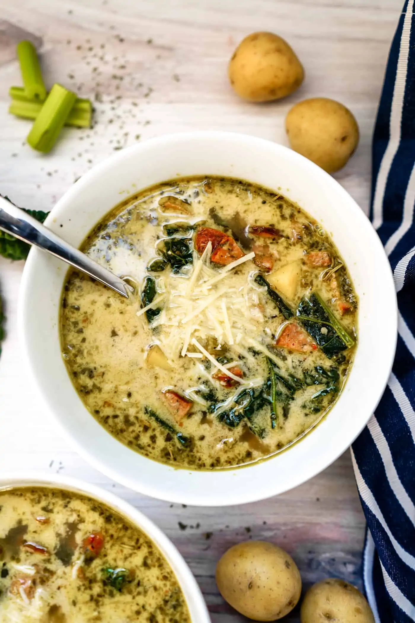 A Lily Love Affair shares an easy recipe for Instant Pot Zuppa Toscana soup with kale and parmesan cheese