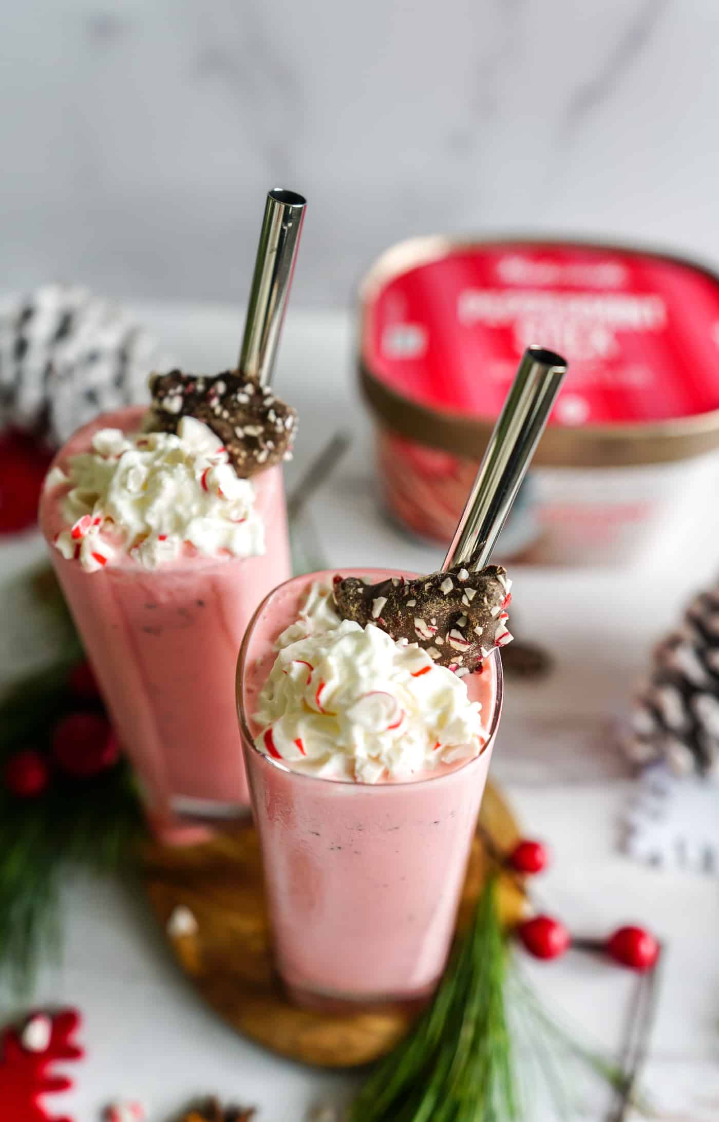 Peppermint Milkshake made with Hudsonville Ice Cream topped with whipped cream