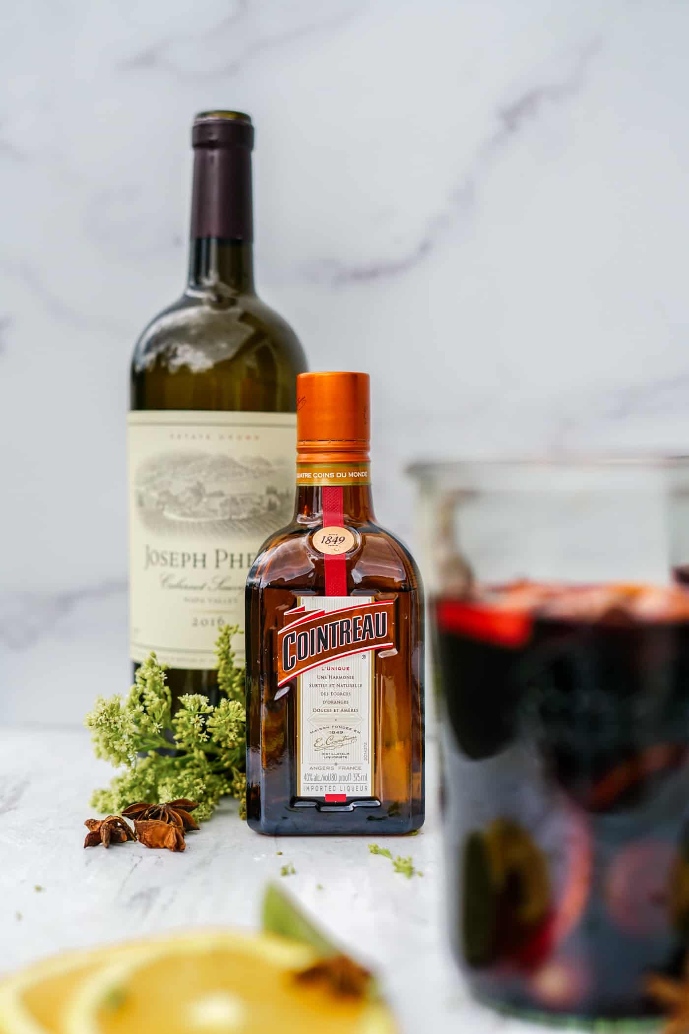 One bottle of Cointreau and red wine for mason jar sangria