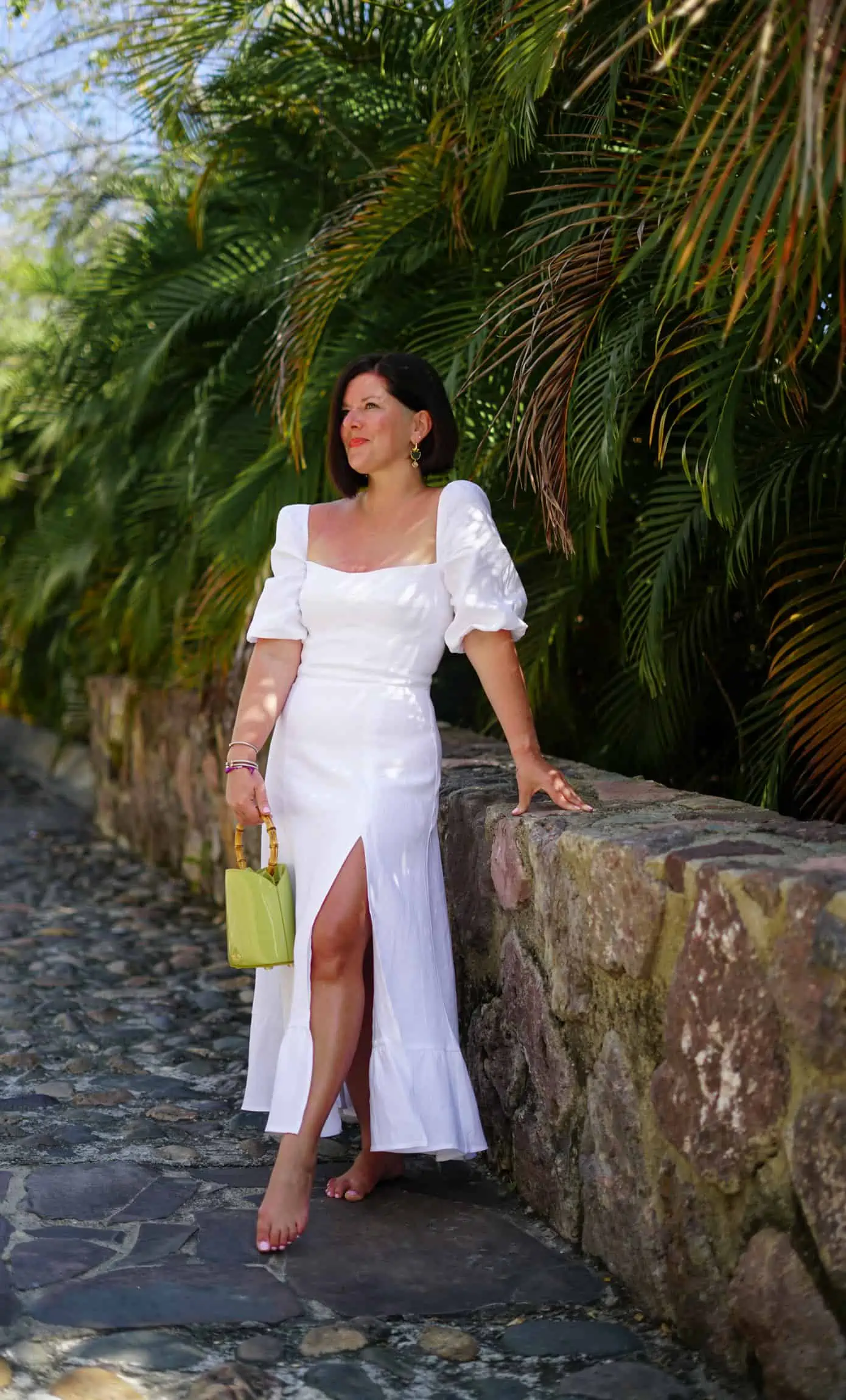 Reformation white linen dress with the Cult Gaia Zenda bag. Cute Cabo outfits for vacation